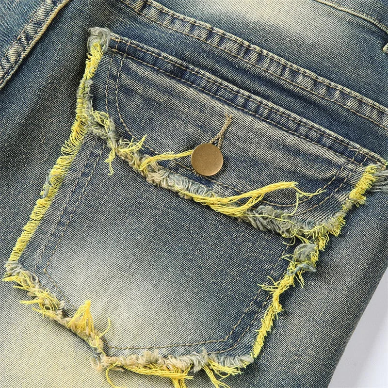 Casual Denim Ripped Multi Pockets Jeans