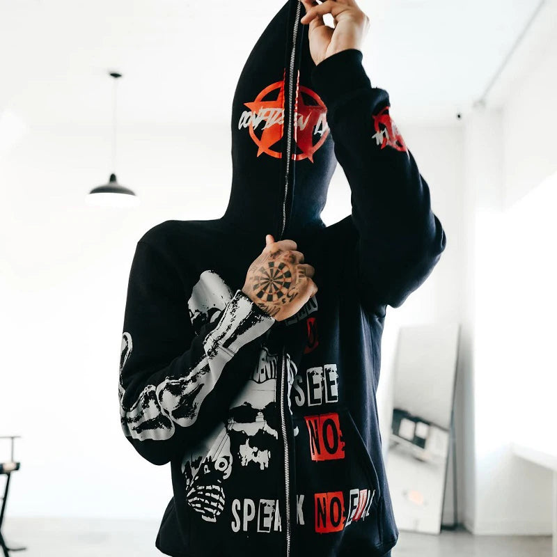 Gothic Skull Hear No See NO Hoodie
