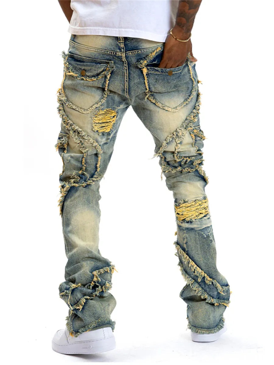 Casual Denim Ripped Multi Pockets Jeans