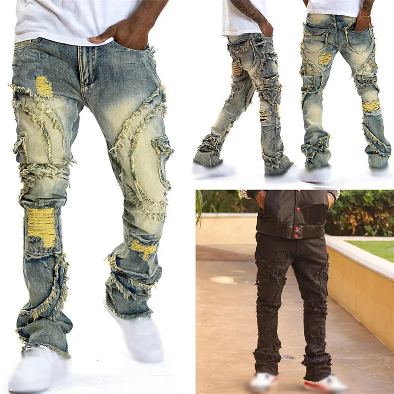 Casual Denim Ripped Multi Pockets Jeans