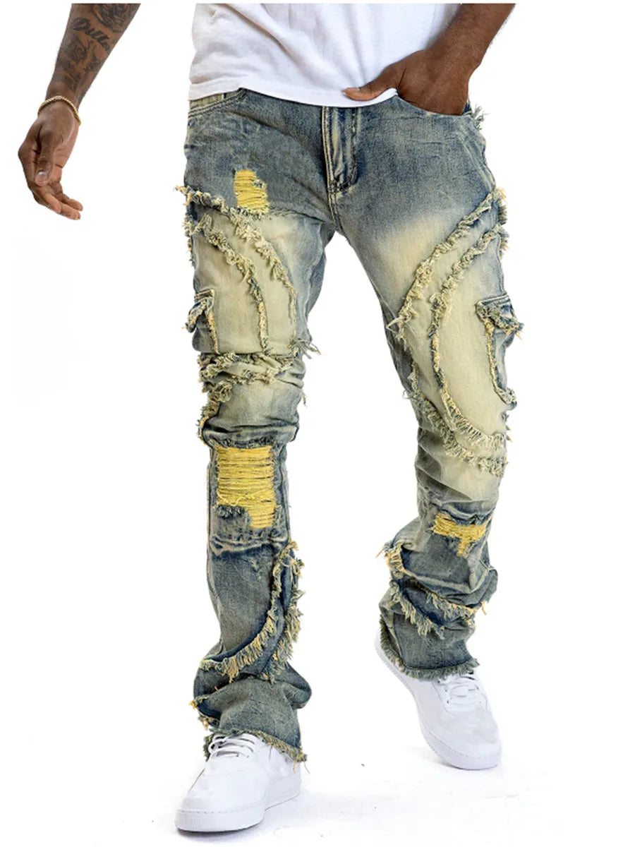 Casual Denim Ripped Multi Pockets Jeans