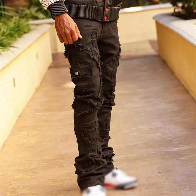 Casual Denim Ripped Multi Pockets Jeans