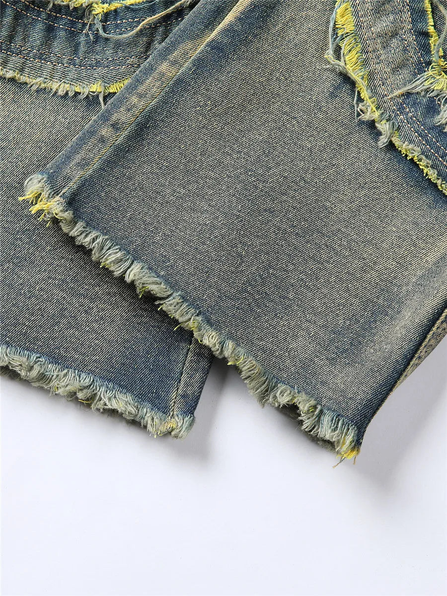 Casual Denim Ripped Multi Pockets Jeans