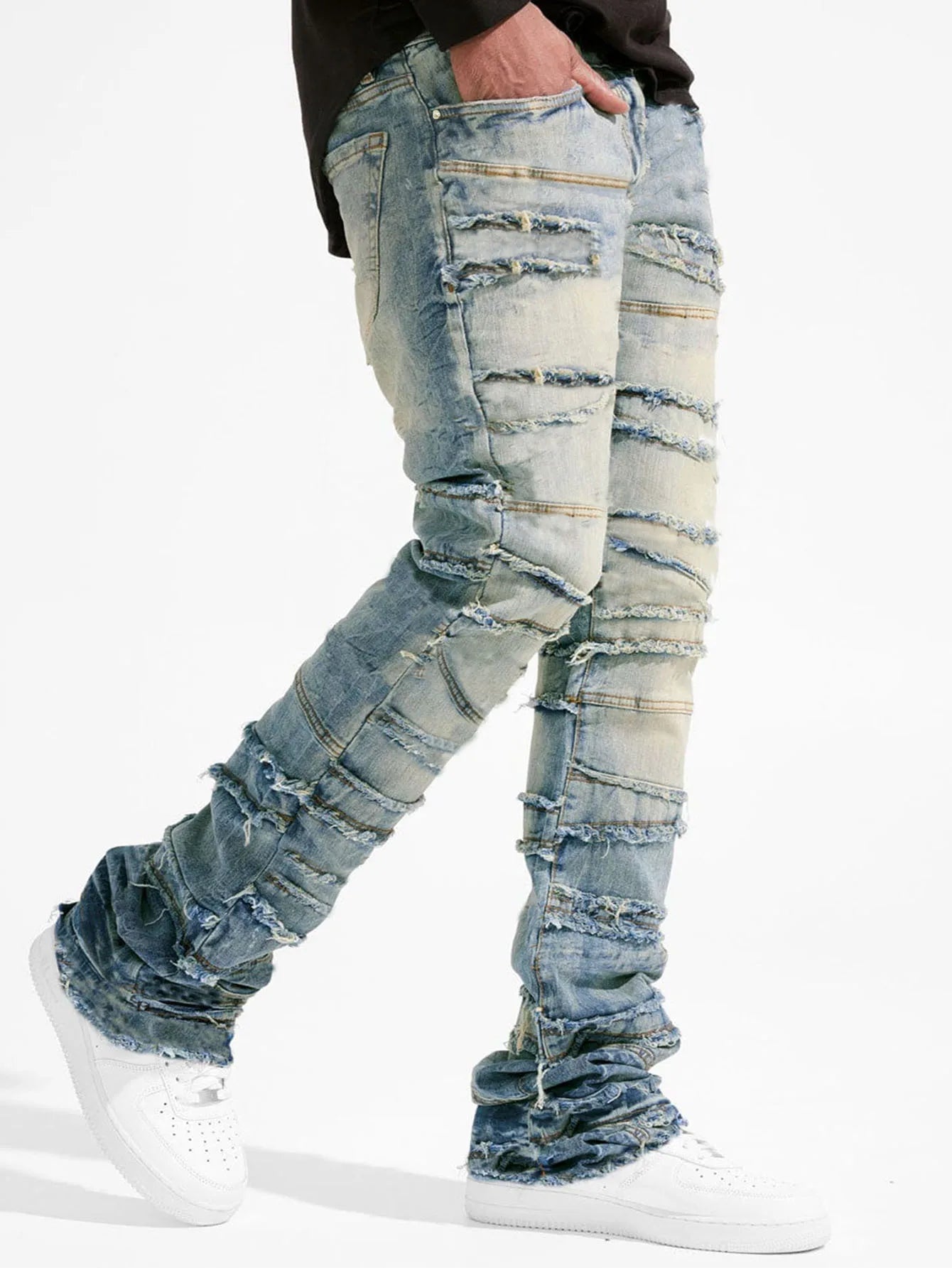 Stacked Spliced Ripped & Frayed Jeans