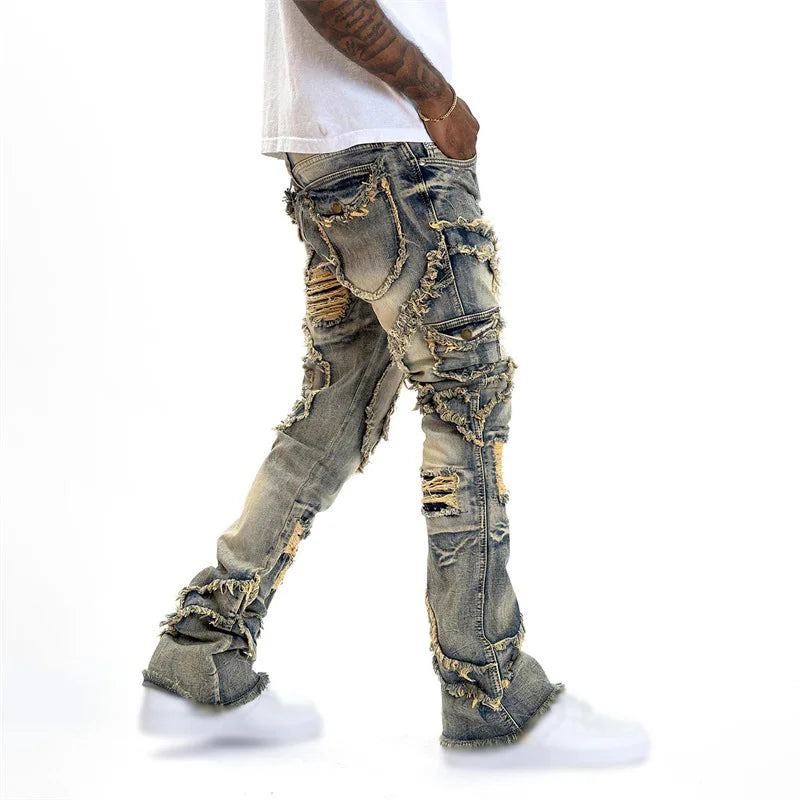 Casual Denim Ripped Multi Pockets Jeans