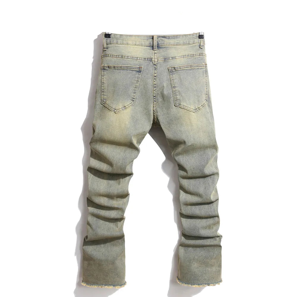 Streetwear Retro Style Men Ripped Spliced Jeans