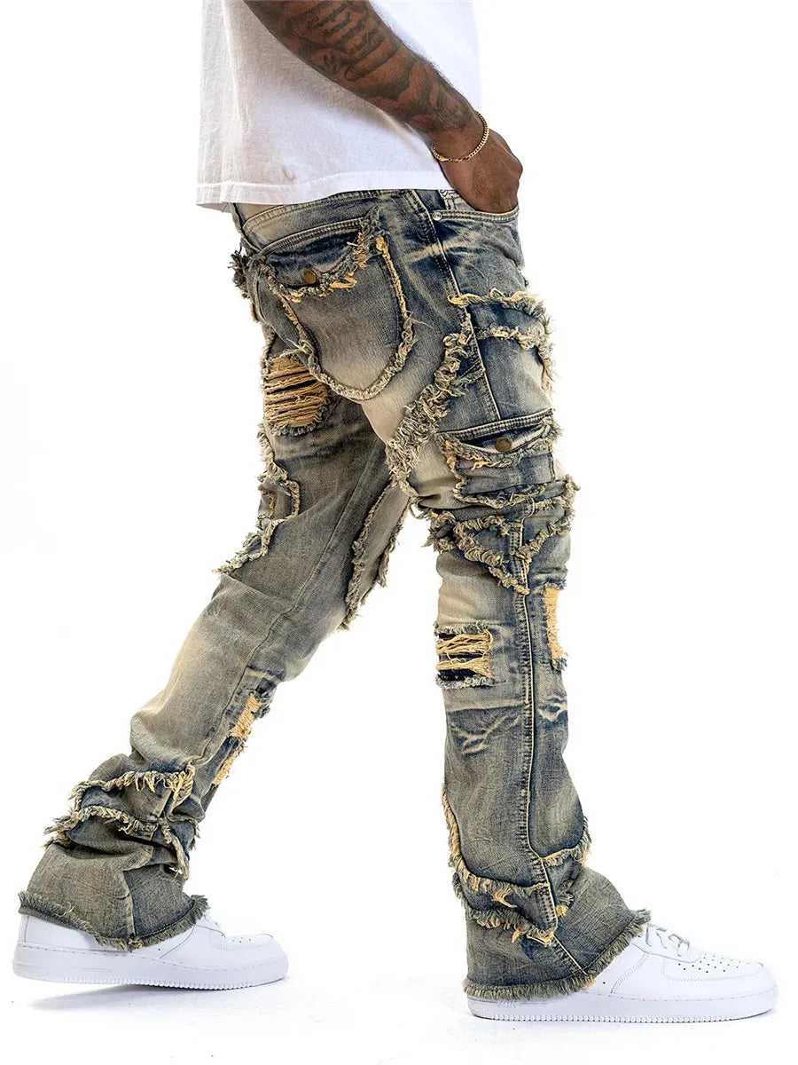Casual Denim Ripped Multi Pockets Jeans