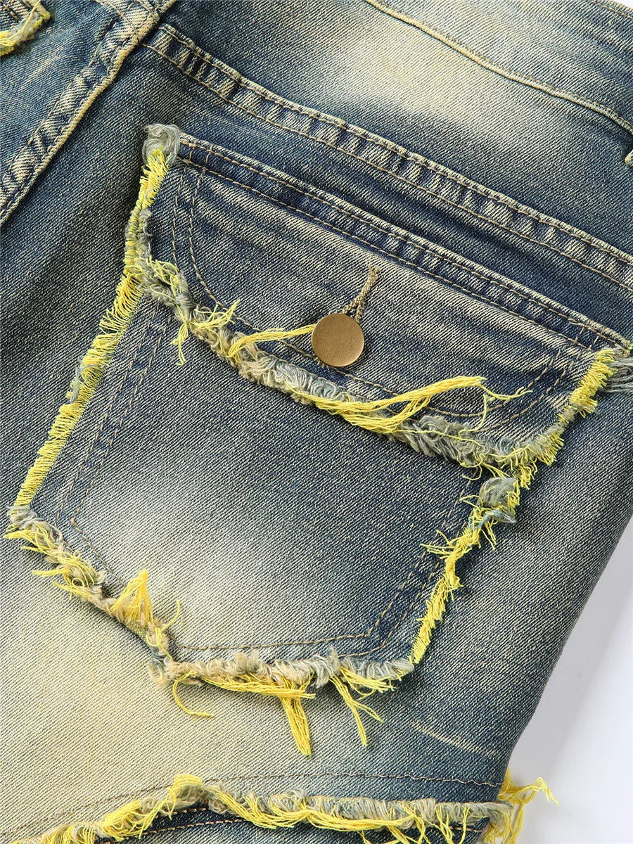 Casual Denim Ripped Multi Pockets Jeans